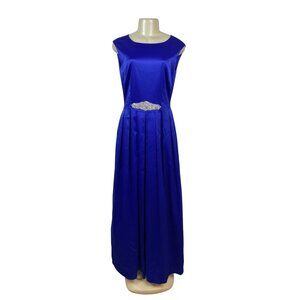 Tahari Vintage-Style Royal Blue Sleeveless Evening Gown Embellished Waist Size 6